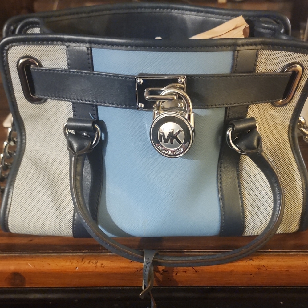 Michael Kors Blue and Black Satchel with Structured Design